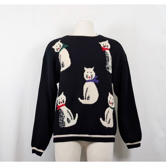 Diane Von Furstenberg Sweaters - Vintage 80s Sweater Cats Colorful Black Diane Von Furstenberg Women's Size L